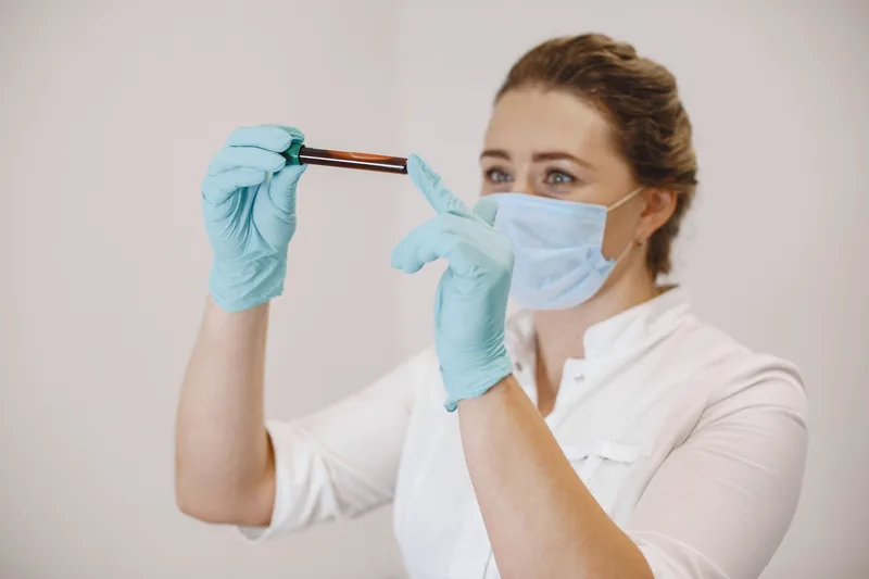 Woman reviewing blood test results with healthcare provider