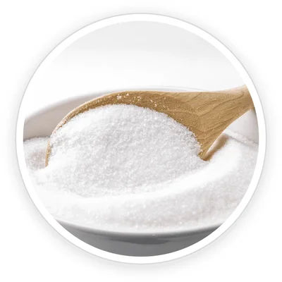 Inulin prebiotic powder in a wooden spoon