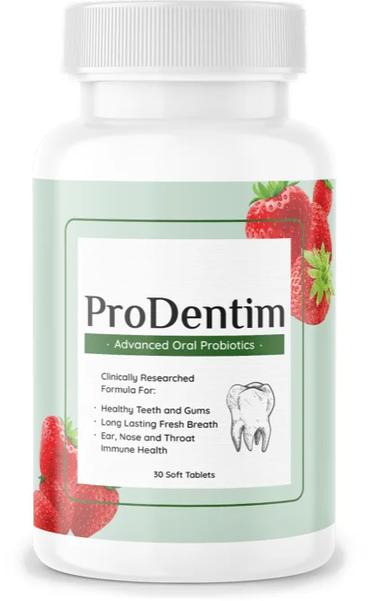 ProDentim bottle showing Advanced Oral Probiotics label with 30 soft tablets