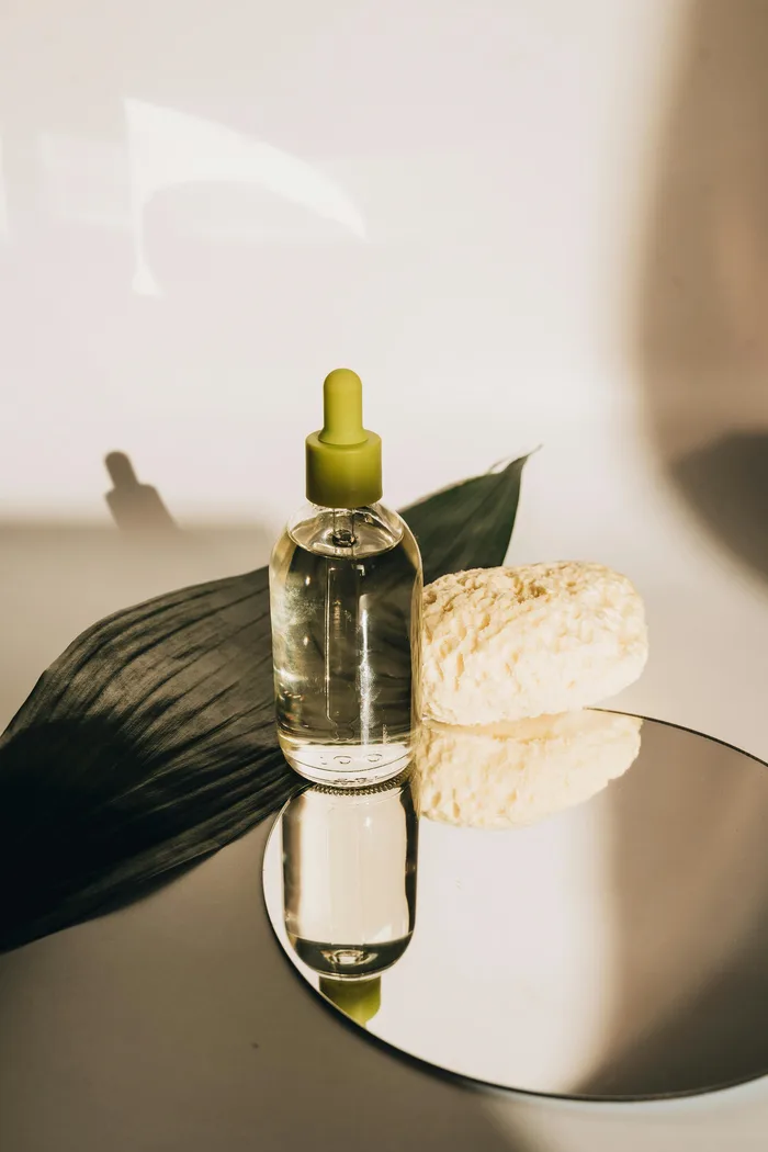 Skincare serum in glass dropper bottle